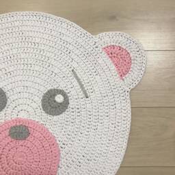 Nursery Crochet Bear Rug, Rug For Kids Room, Crochet Circle White Kids Mat, Carpet, Room White Baby/Mat - thumbnail 4