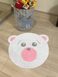Nursery Crochet Bear Rug, Rug For Kids Room, Crochet Circle White Kids Mat, Carpet, Room White Baby/Mat