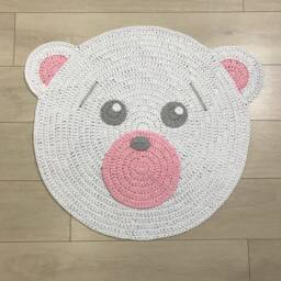 Nursery Crochet Bear Rug, Rug For Kids Room, Crochet Circle White Kids Mat, Carpet, Room White Baby/Mat - thumbnail 3