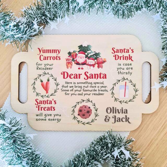 Personalised Christmas Decoration Santa Tray Board - Eve Box Milk & Cookies Holiday D??cor First Gift For Kids - image 1