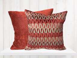A Pair Of Modern Velvet Pillow Covers, Geometric Pattern & Quilted Shades Or Red - thumbnail 1