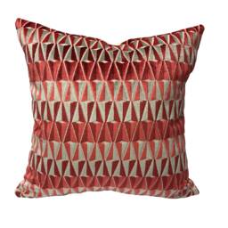 A Pair Of Modern Velvet Pillow Covers, Geometric Pattern & Quilted Shades Or Red - thumbnail 2