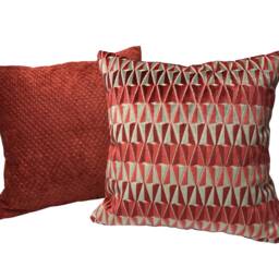 A Pair Of Modern Velvet Pillow Covers, Geometric Pattern & Quilted Shades Or Red - thumbnail 4