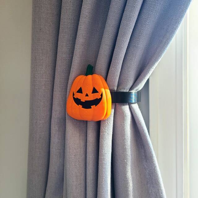 Pumpkin Halloween Curtain Tiebacks, 3D Printed Plastic - Set Of 2 - image 1