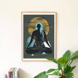 A3 Wall Art, Illustration Print, My Body Is Temple, Meditate Lotus Pose - thumbnail 3