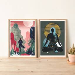 A3 Wall Art, Illustration Print, My Body Is Temple, Meditate Lotus Pose - thumbnail 2