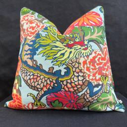 Schumacher Chiang Mai Dragon Indoor/Outdoor Double Sided Aqua Cushion Sofa Throw Pillow Cover - thumbnail 1