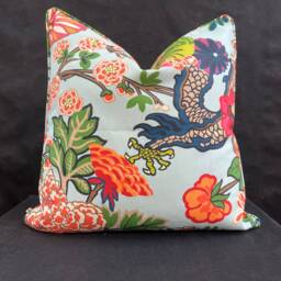 Schumacher Chiang Mai Dragon Indoor/Outdoor Double Sided Aqua Cushion Sofa Throw Pillow Cover - thumbnail 3
