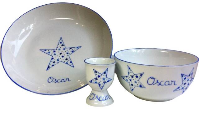 3-Piece Christening Or Birth Gift Set Star Filled With Scattered Blue Stars - image 1