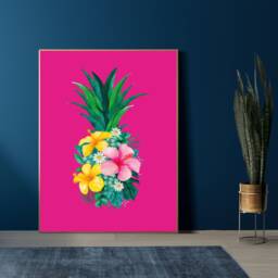 Hot Pink Pineapple Floral Print Bold Maximalist Wall Art - thumbnail 1