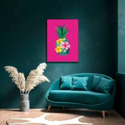 Hot Pink Pineapple Floral Print Bold Maximalist Wall Art - thumbnail 3