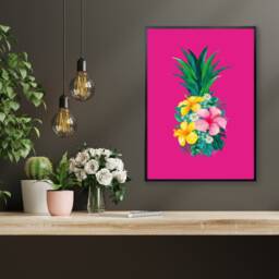 Hot Pink Pineapple Floral Print Bold Maximalist Wall Art - thumbnail 2