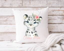 Personalised Snow Leopard Cushion - Boys & Girls Bedroom Gift New Baby Shower - thumbnail 1