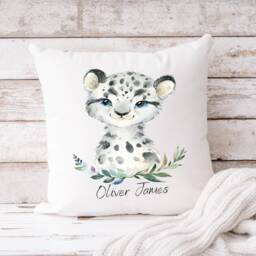 Personalised Snow Leopard Cushion - Boys & Girls Bedroom Gift New Baby Shower - thumbnail 2