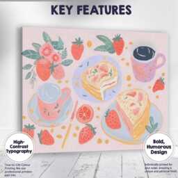 strawberry Cake & Coffee Breakfast Watercolour Illustration Canvas Wall Art Print Decor Picture Ready To Hang - thumbnail 1