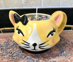 Candle Lavender Scented Soy in A Ceramic Yellow Cat Mug
