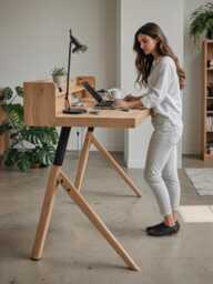 Solid Wood Home Office Desk, Standing 100% Custom & Adjustable Workstation Table, Ergonomic Desk - thumbnail 1