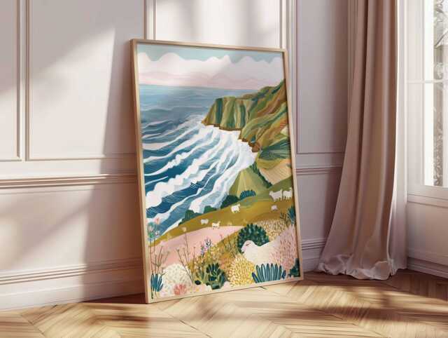 New Zealand Travel Poster Milford Sound Landscape Art Print - image 1