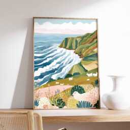 New Zealand Travel Poster Milford Sound Landscape Art Print - thumbnail 2