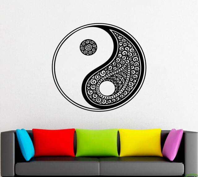 Floral Yin Yang Wall Decal Taoism Vinyl Sticker 2039 - image 1