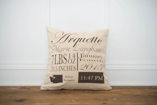Birth Stats Pillow Cover - Personalized Linen Nursery Decor - image 1