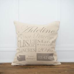 Birth Stats Pillow Cover - Personalized Linen Nursery Decor - thumbnail 2