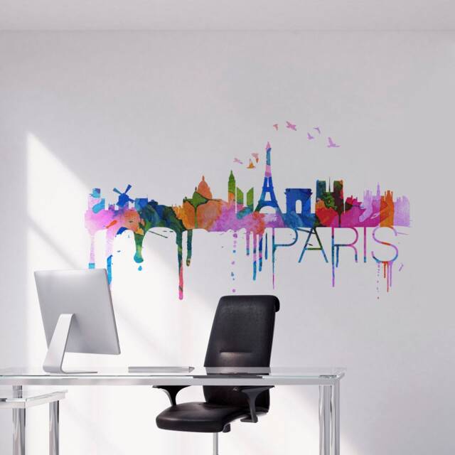 Paris City Skyline Watercolor Effect Sticker - Home Design Art Wall Decals Skupaskwatst - image 1