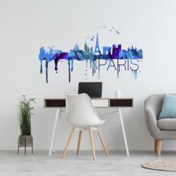 Paris City Skyline Watercolor Effect Sticker - Home Design Art Wall Decals Skupaskwatst - thumbnail 2