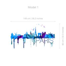 Paris City Skyline Watercolor Effect Sticker - Home Design Art Wall Decals Skupaskwatst - thumbnail 3