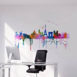 Paris City Skyline Watercolor Effect Sticker - Home Design Art Wall Decals Skupaskwatst - thumbnail 1