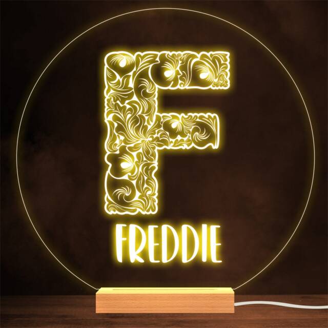 Floral Font Letter Initial F Personalised Gift Lamp Night Light - image 1