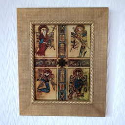 "Four Evangelists - Book Of Kells Handmade Reproduction On Canvas Insular Art Celtic Christian Mysticism 9""x11" - thumbnail 1