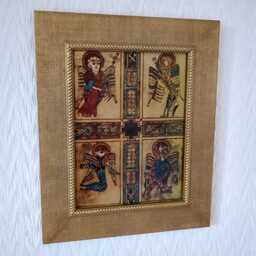 "Four Evangelists - Book Of Kells Handmade Reproduction On Canvas Insular Art Celtic Christian Mysticism 9""x11" - thumbnail 2