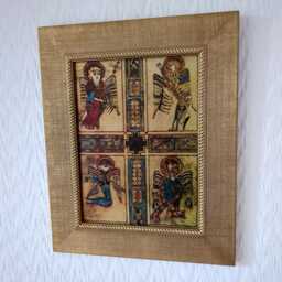 "Four Evangelists - Book Of Kells Handmade Reproduction On Canvas Insular Art Celtic Christian Mysticism 9""x11" - thumbnail 3