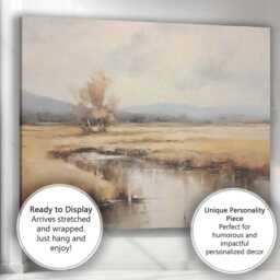Soft Neutral Meadow Stream Misty Countryside Landscape Impressionist Canvas Wall Art Print Decor Picture Ready To Hang - thumbnail 3