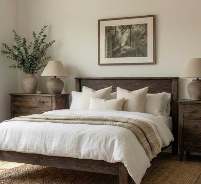 The Rowan Solid Wood Bed Frame - Low Foot End Rustic Modern Bedroom Furniture Handmade in UK - image 1