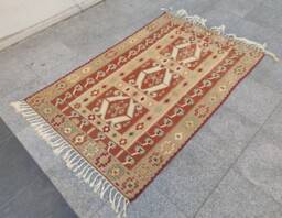 "Handwoven Turkish Kilim Rug Bohemian Flat Weave Wool Rug - 3'10""x5'9" - thumbnail 1