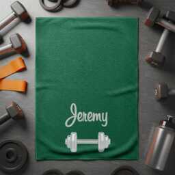 Personalised Barbell Design Towel - Custom Embroidered Name & Text Cotton Gym Weight Lifting - thumbnail 2
