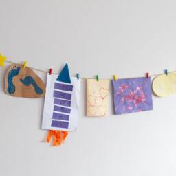 Kids Art Display With Yellow Stars & Mini Clothespegs, Easy Fit Childrens Work Wall Decor - thumbnail 2