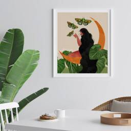 Moon Goddess Art Print - Botanical Woman With Butterflies Celestial Wall Terracotta - thumbnail 4
