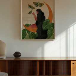 Moon Goddess Art Print - Botanical Woman With Butterflies Celestial Wall Terracotta - thumbnail 3