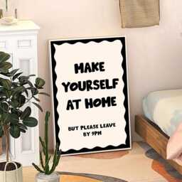 Make Yourself At Home But Please Leave By 9Pm Art Canvas Poster, Trendy Wall Art, Apartment Aesthetic Decor, Retro Printed Gift - thumbnail 3