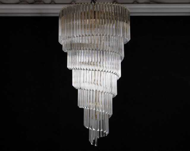 Italian Murano Glass Chandelier, Spiral Triedri Style - Large, Transparent - image 1