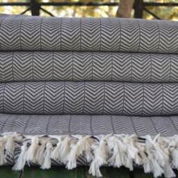 "Dark Gray & White Blanket, Bed Cover, Turkish Towel, Turkish Throw, Large Towel, 200cmx225cm, Turkish Pestemal, Beach Towel, 79""x89" - thumbnail 2