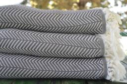 "Dark Gray & White Blanket, Bed Cover, Turkish Towel, Turkish Throw, Large Towel, 200cmx225cm, Turkish Pestemal, Beach Towel, 79""x89"