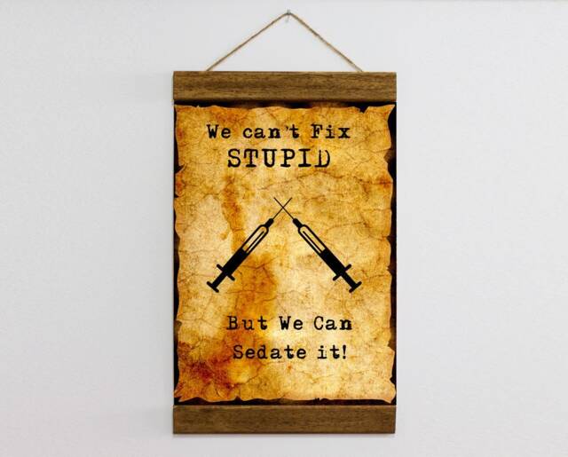 Nurses Birthday Gift We Can't Fix Stupid Can Sedate It, Medical Student Therapist For Doctors Wood Framed Canvas Print - image 1