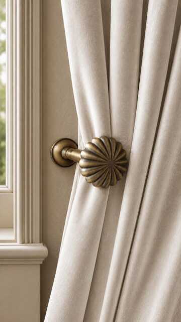 Antique Brass Gold Pleated Flower Metal Curtain Holdbacks - 130mm Tiebacks, Pulls, Drapery Holders, Ties, Farmhouse Decor Pre-Order - image 1