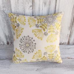 Pillow Cushion Flowers in Cream With Yellow & Gray Accents, Chic Nature Theme For Home Decor - thumbnail 3