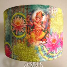 Goddess Lakshmi & Ganesh Lampshade Shabby Chic Lotus Decoupage - thumbnail 3