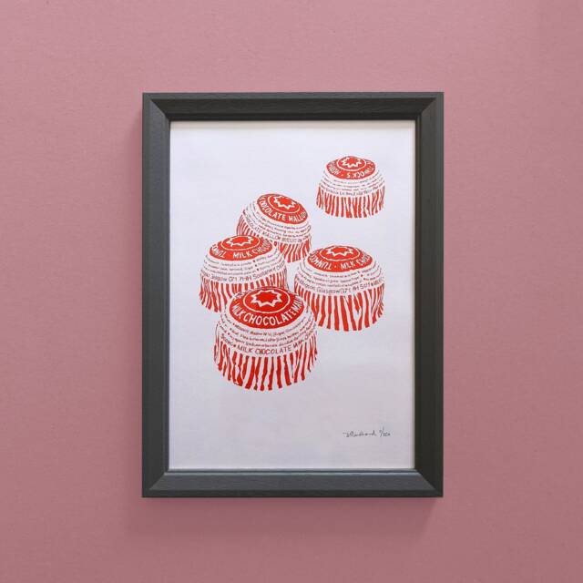 Teacake A4 Wall Print - Risograph Soy Based Red Ink, Recycled Coffee Cup Paper Signed & Limited - image 1